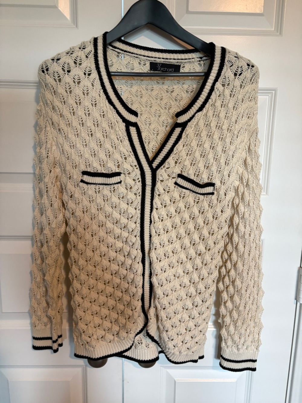 Rafaella Cream Openwork Cardigan with Black Trim
